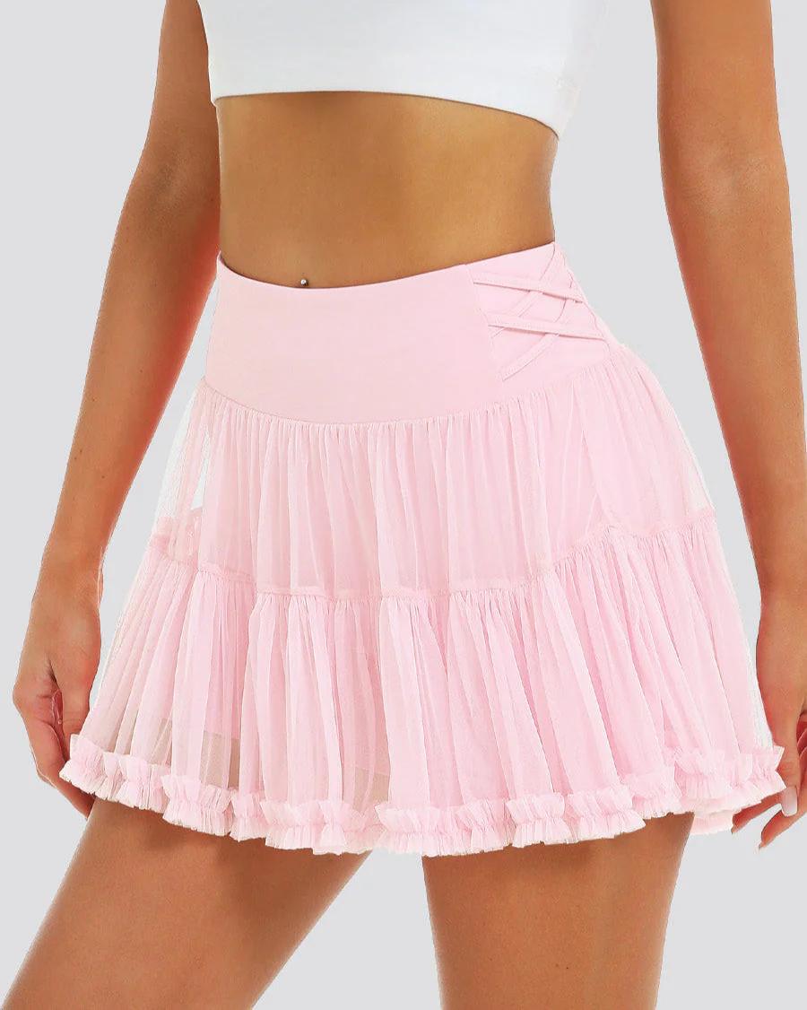 Criss-Cross Cake Skirt | Flowy Tennis Skort with Hidden Short - Image 3
