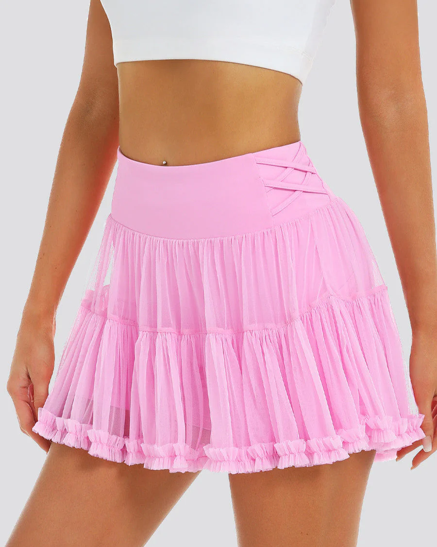 Criss-Cross Cake Skirt | Flowy Tennis Skort with Hidden Short - Image 3