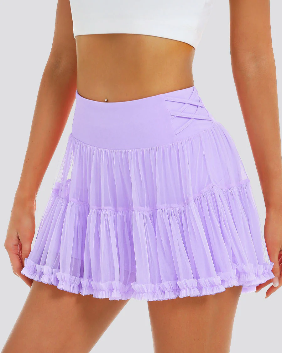Criss-Cross Cake Skirt | Flowy Tennis Skort with Hidden Short - Image 3