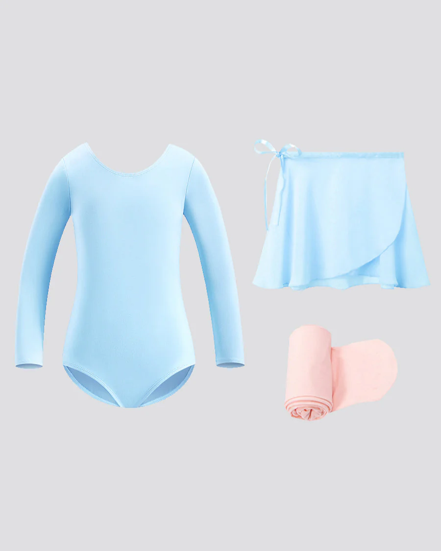 Girls Ballet Leotard Starter Kit (Long Sleeves Leotard & Tie Chiffon Skirt & Tights) - Image 3