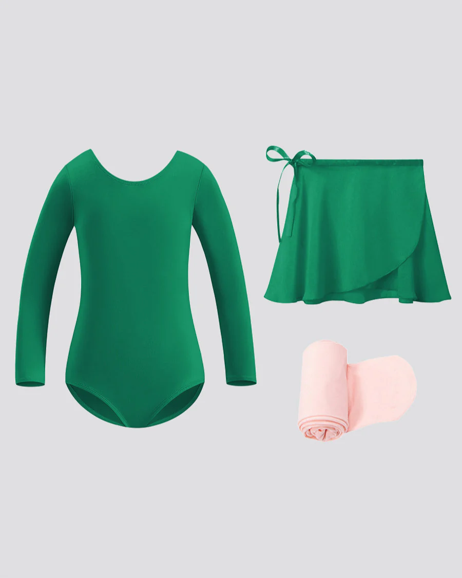 Girls Ballet Leotard Starter Kit (Long Sleeves Leotard & Tie Chiffon Skirt & Tights) - Image 3