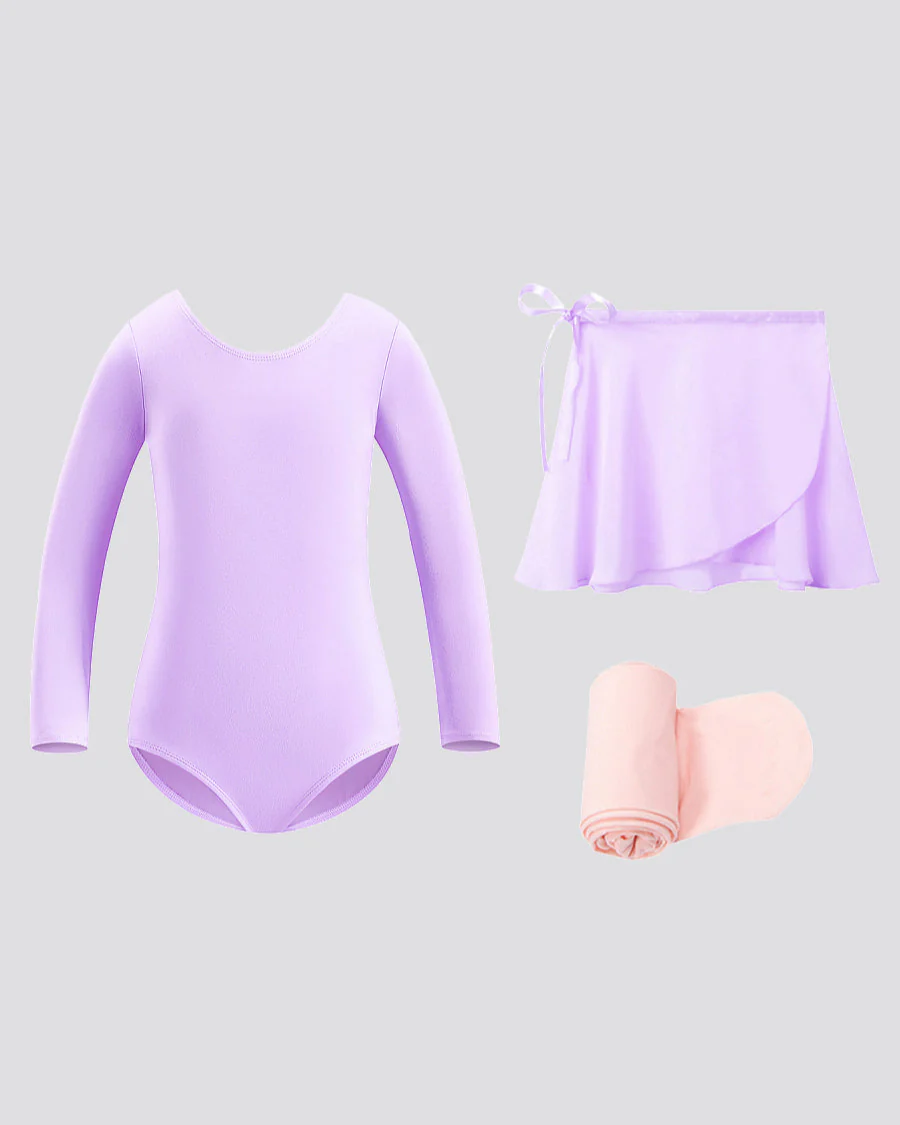Girls Ballet Leotard Starter Kit (Long Sleeves Leotard & Tie Chiffon Skirt & Tights) - Image 3