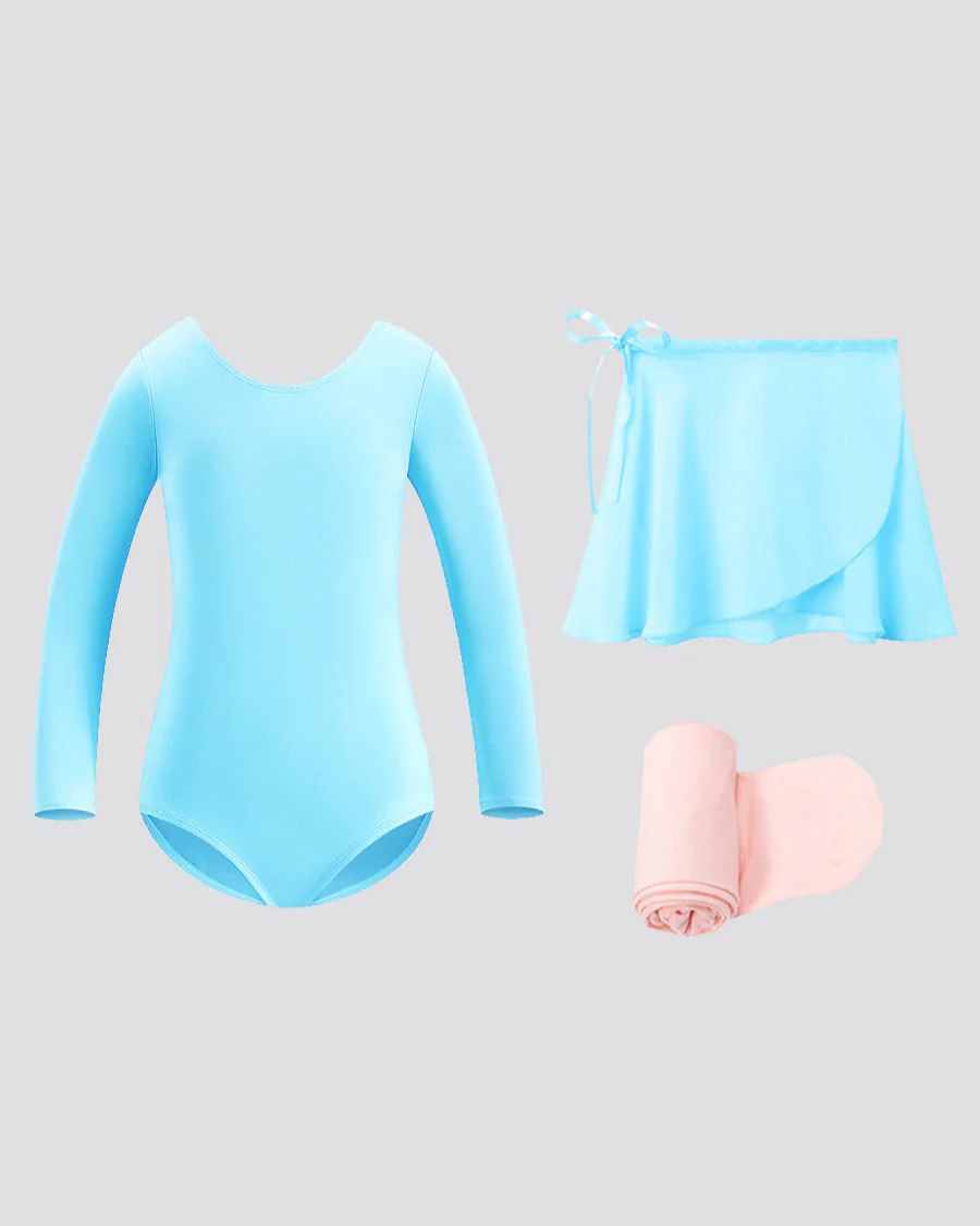 Girls Ballet Leotard Starter Kit (Long Sleeves Leotard & Tie Chiffon Skirt & Tights) - Image 3
