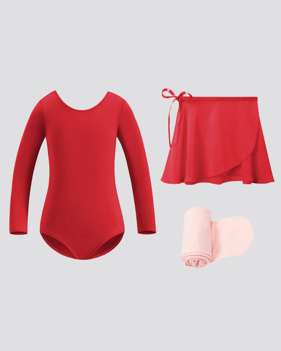 Girls Ballet Leotard Starter Kit (Long Sleeves Leotard & Tie Chiffon Skirt & Tights) - Image 3