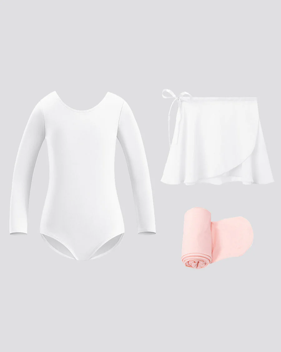 Girls Ballet Leotard Starter Kit (Long Sleeves Leotard & Tie Chiffon Skirt & Tights) - Image 3