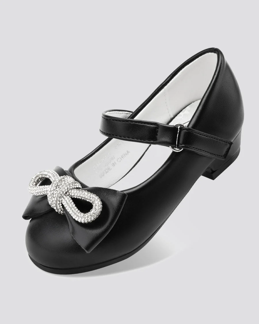 Girls Closed Toe Mary Jane Shoe | Ankle Strap Heels with Bow - Image 2