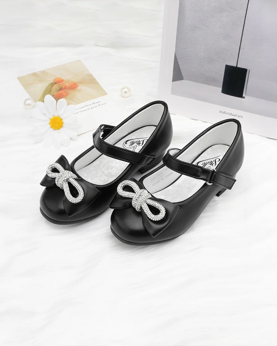 Girls Closed Toe Mary Jane Shoe | Ankle Strap Heels with Bow - Image 3
