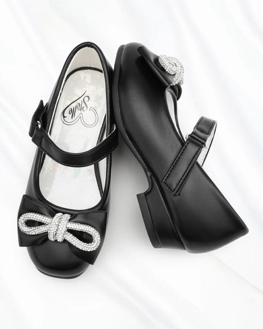 Girls Closed Toe Mary Jane Shoe | Ankle Strap Heels with Bow - Image 4