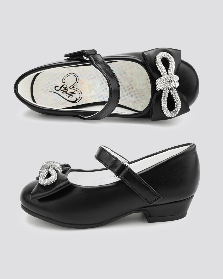 Girls Closed Toe Mary Jane Shoe | Ankle Strap Heels with Bow - Image 5