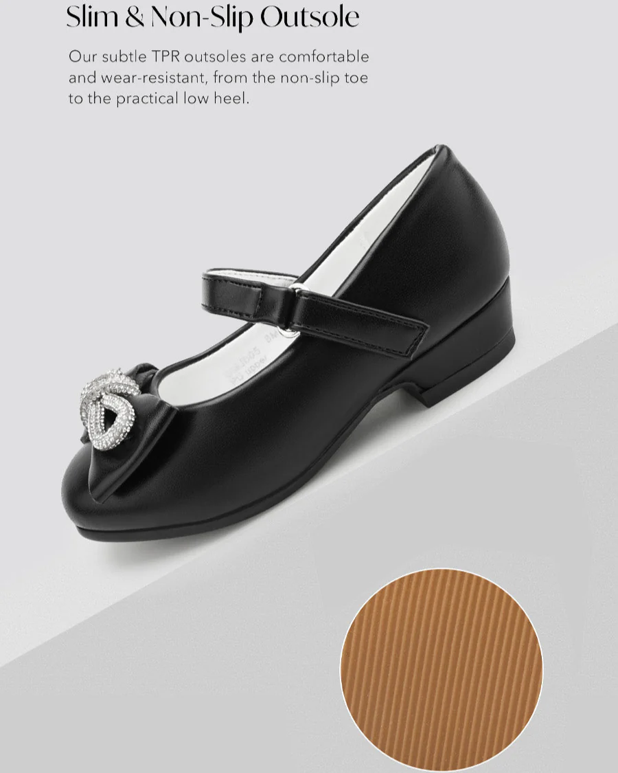 Girls Closed Toe Mary Jane Shoe | Ankle Strap Heels with Bow - Image 6