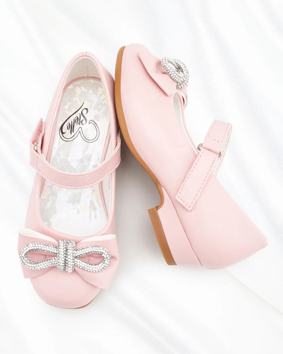 Girls Closed Toe Mary Jane Shoes | Ankle Strap Heels with Bow - Image 3