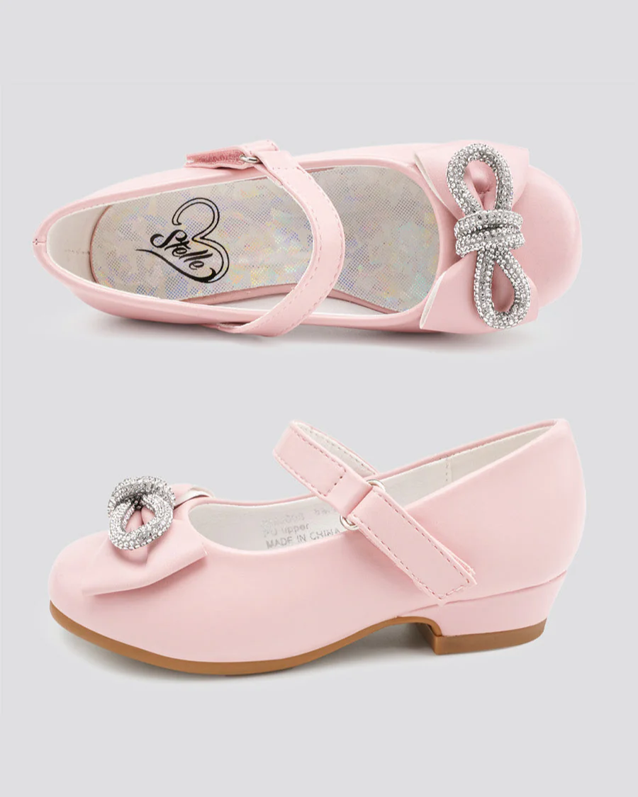 Girls Closed Toe Mary Jane Shoes | Ankle Strap Heels with Bow - Image 5