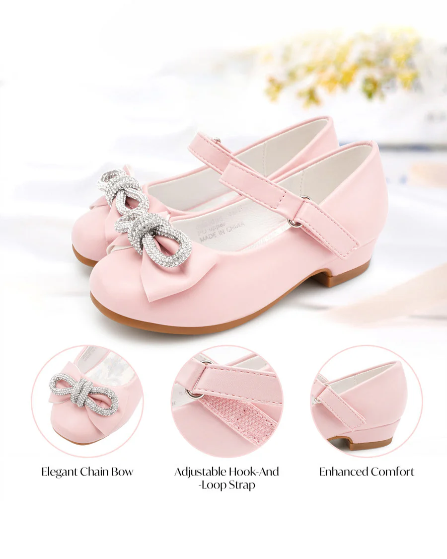 Girls Closed Toe Mary Jane Shoes | Ankle Strap Heels with Bow - Image 6
