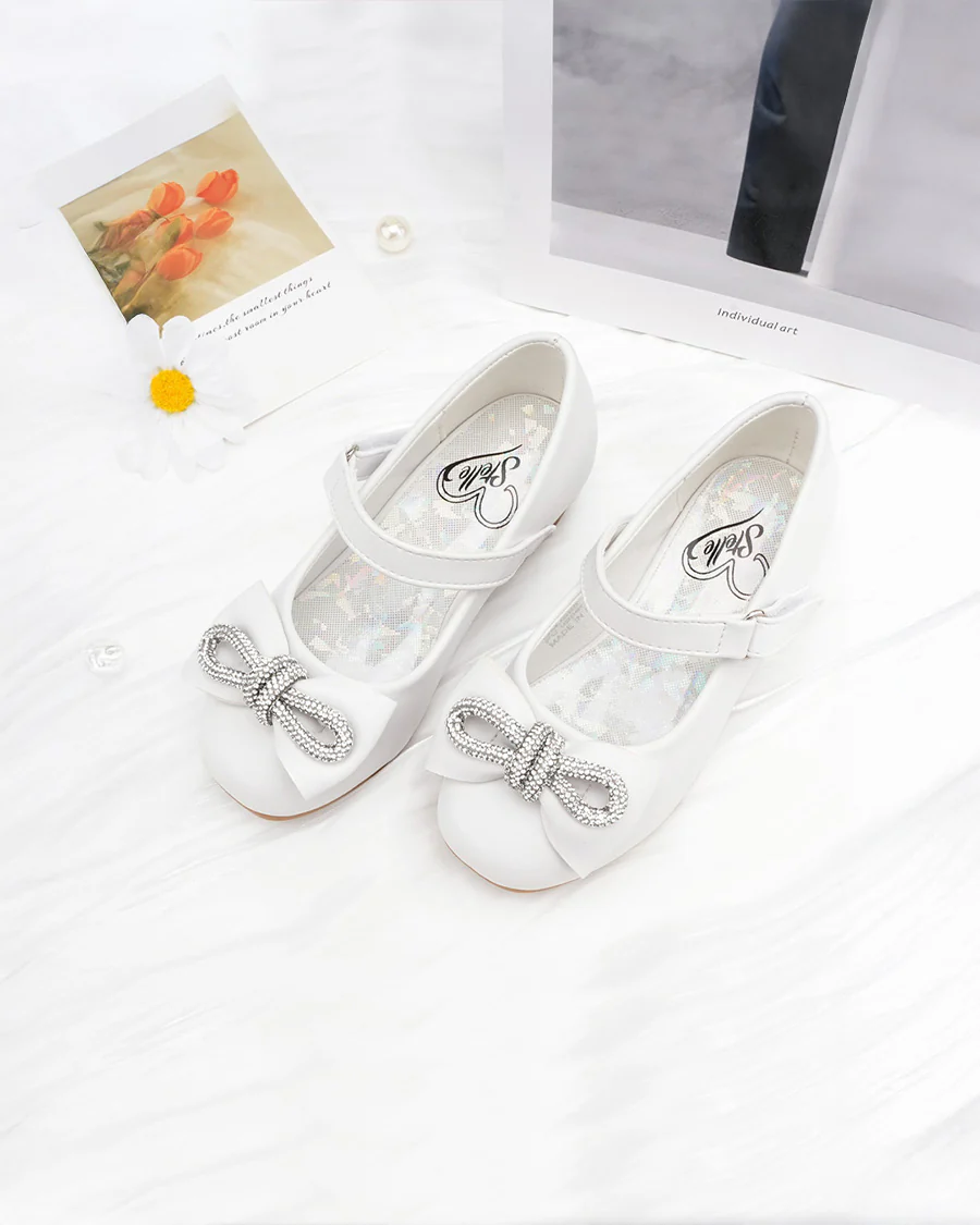 Girls Closed Toe Mary Jane Shoe | Ankle Strap Heels with Bow - Image 3