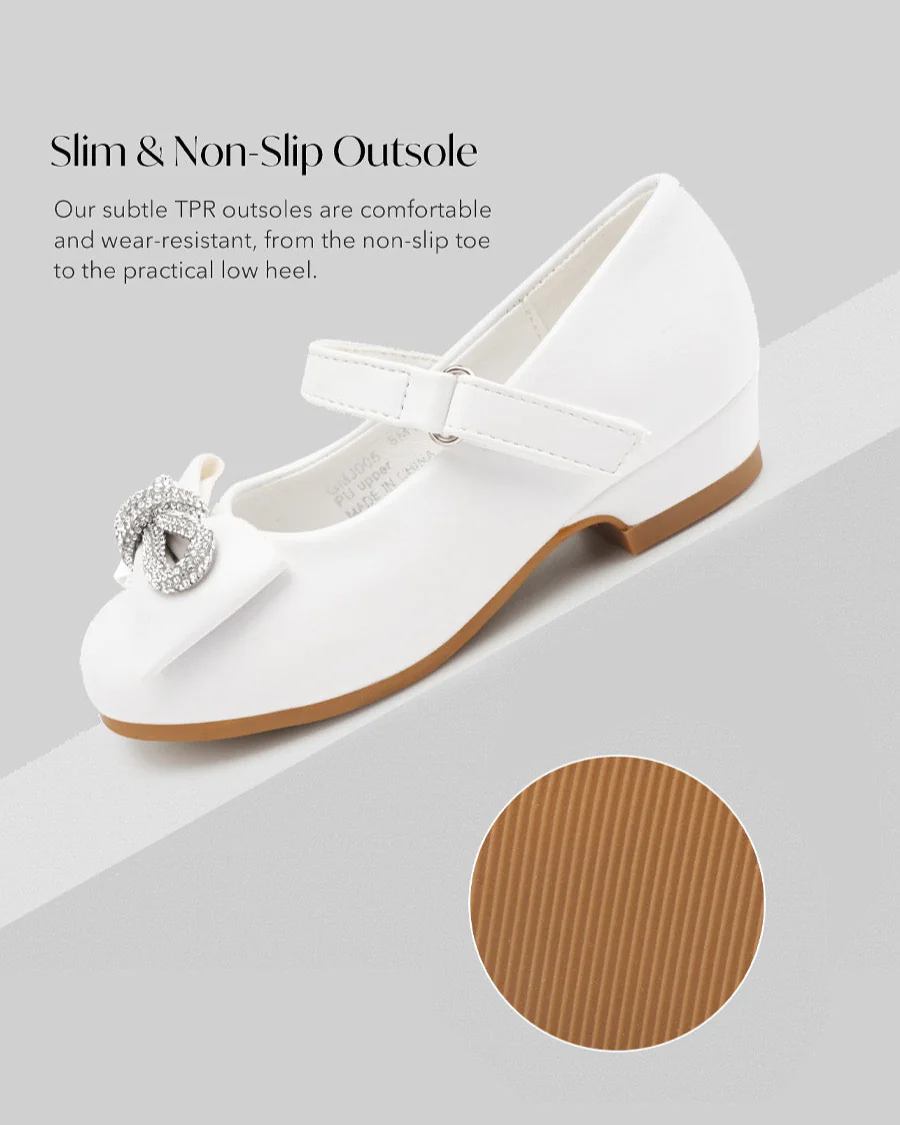 Girls Closed Toe Mary Jane Shoe | Ankle Strap Heels with Bow - Image 4