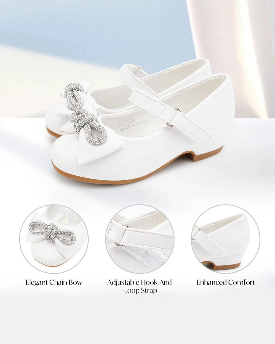 Girls Closed Toe Mary Jane Shoe | Ankle Strap Heels with Bow - Image 5