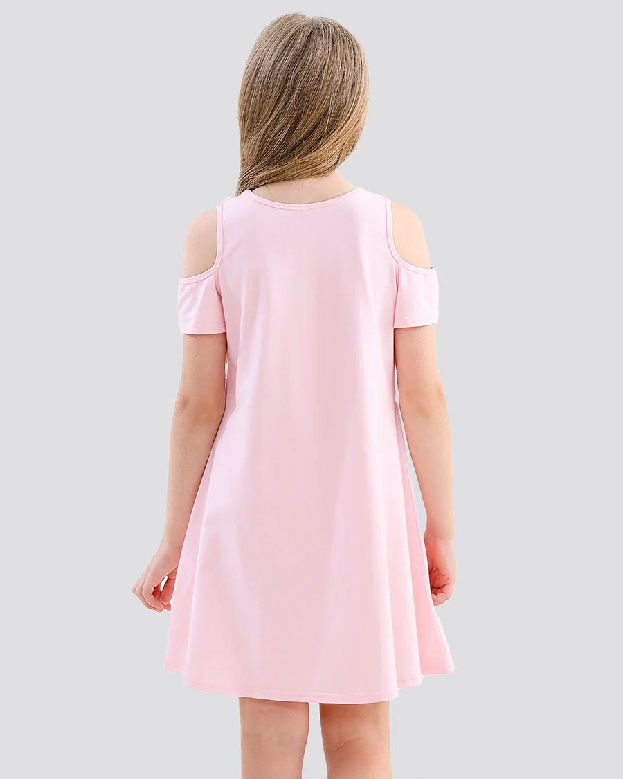 Girls Cold Shoulder Tunic A-Line Twirly Dress - Image 2