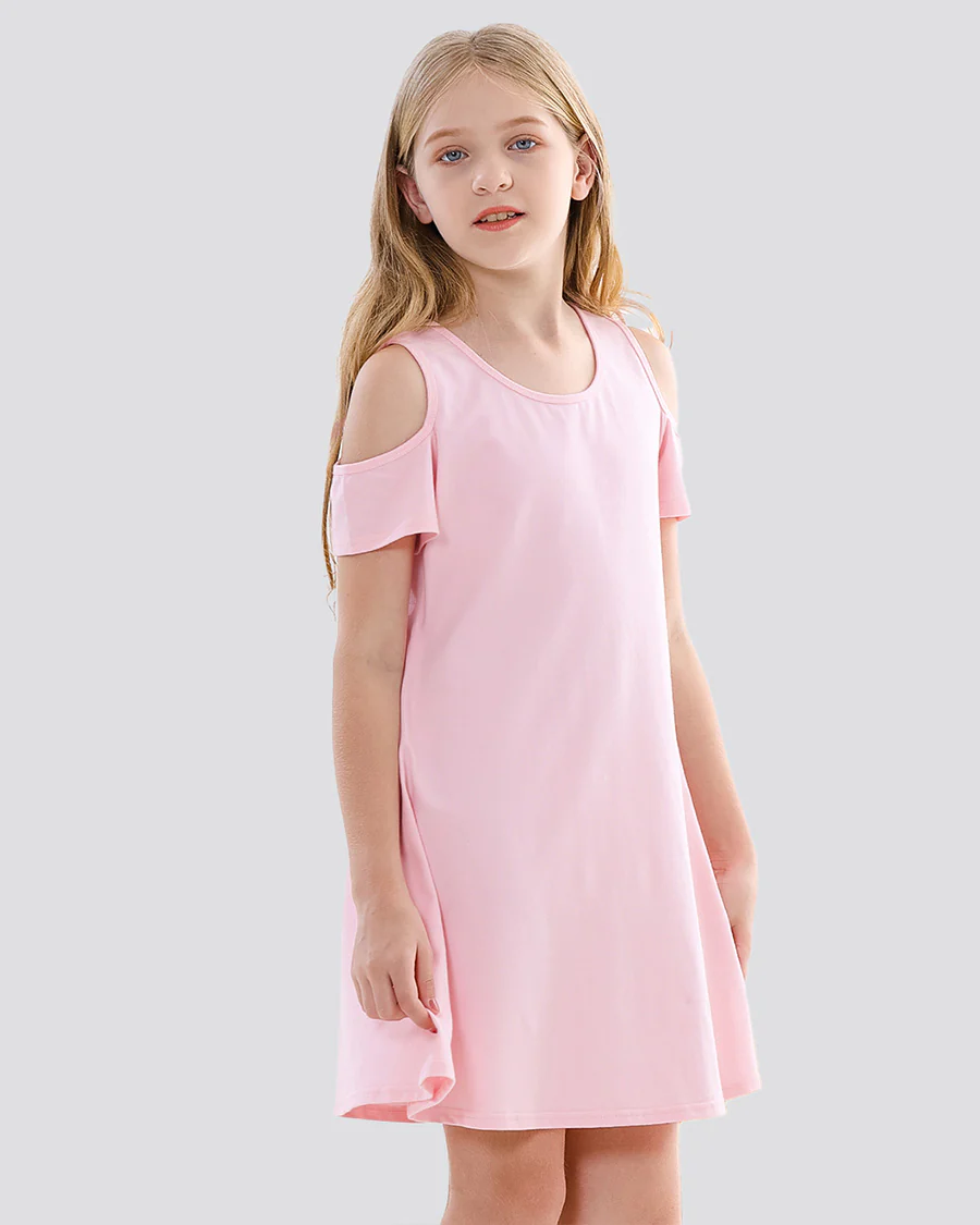 Girls Cold Shoulder Tunic A-Line Twirly Dress - Image 3