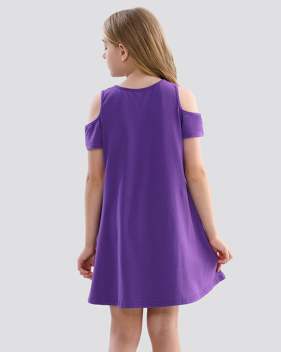 Girls Cold Shoulder Tunic A-Line Twirly Dress - Image 2