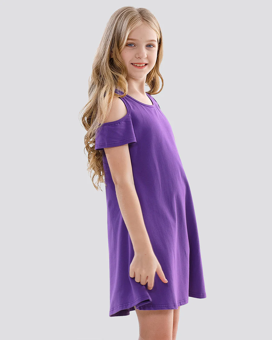 Girls Cold Shoulder Tunic A-Line Twirly Dress - Image 3