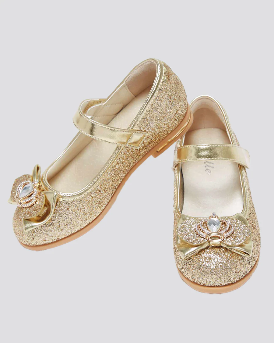 Girls Crown Glitter Low Heel Mary Jane Dress Shoe - Image 4