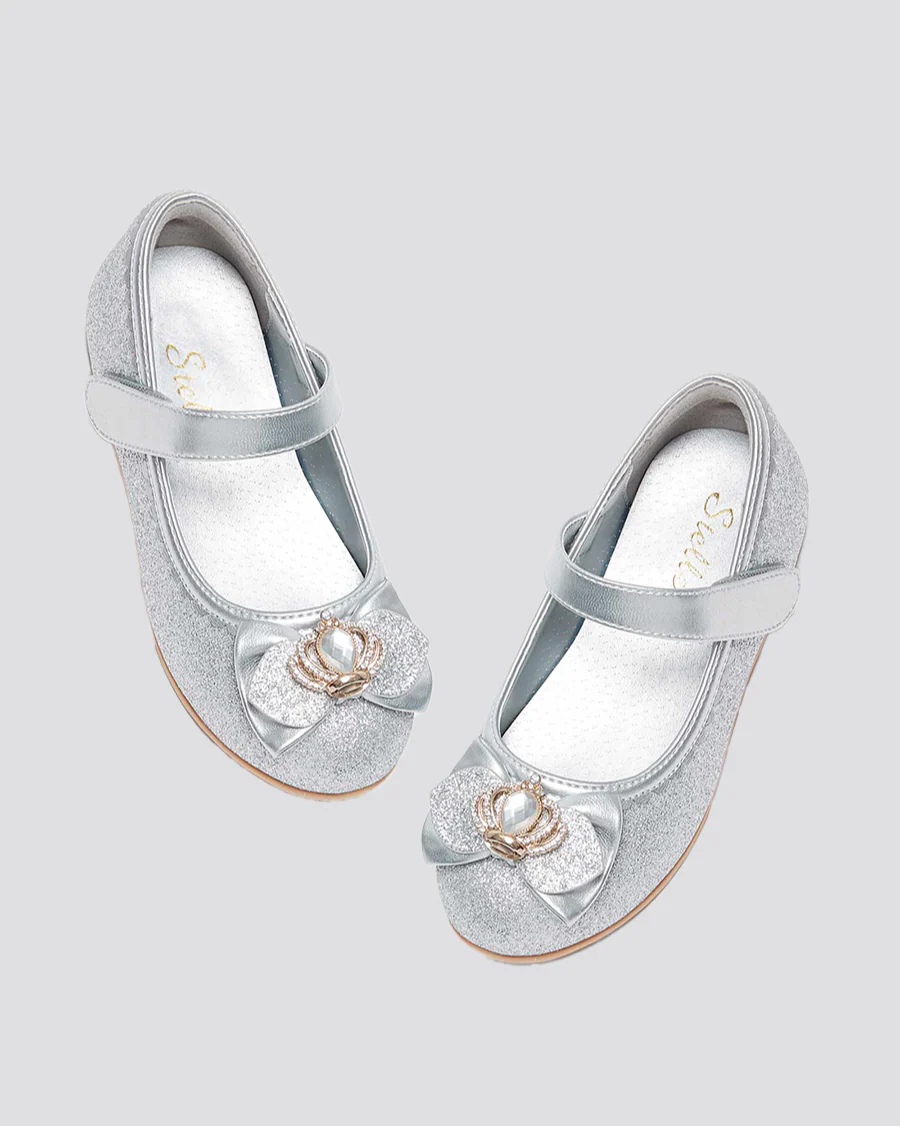 Girls Crown Glitter Low Heel Mary Jane Dress Shoe - Image 3
