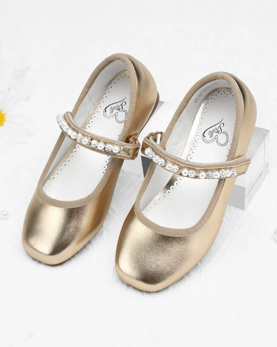 Girls Dress Shoe | Ballet Flats with Beaded Straps - Image 3