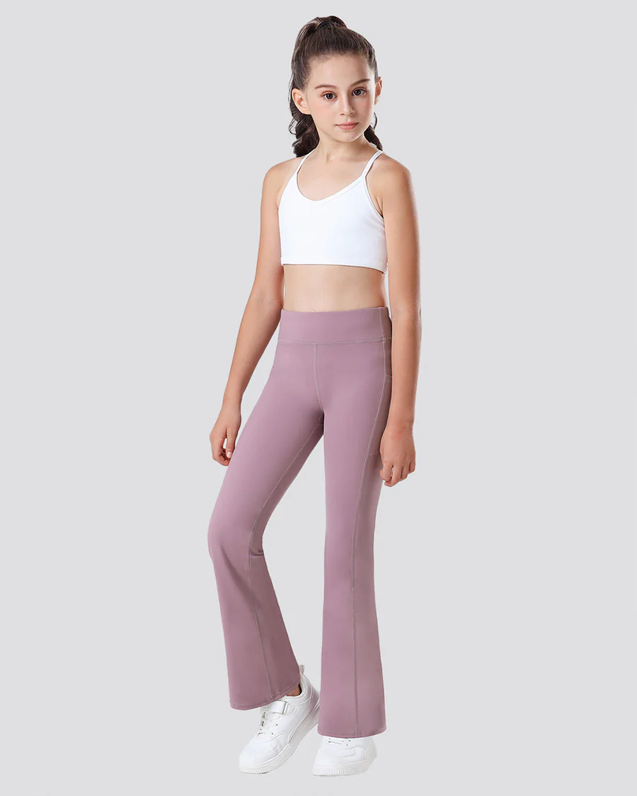 Girls Flare Leggings with 2 Pockets High Waisted - Image 2