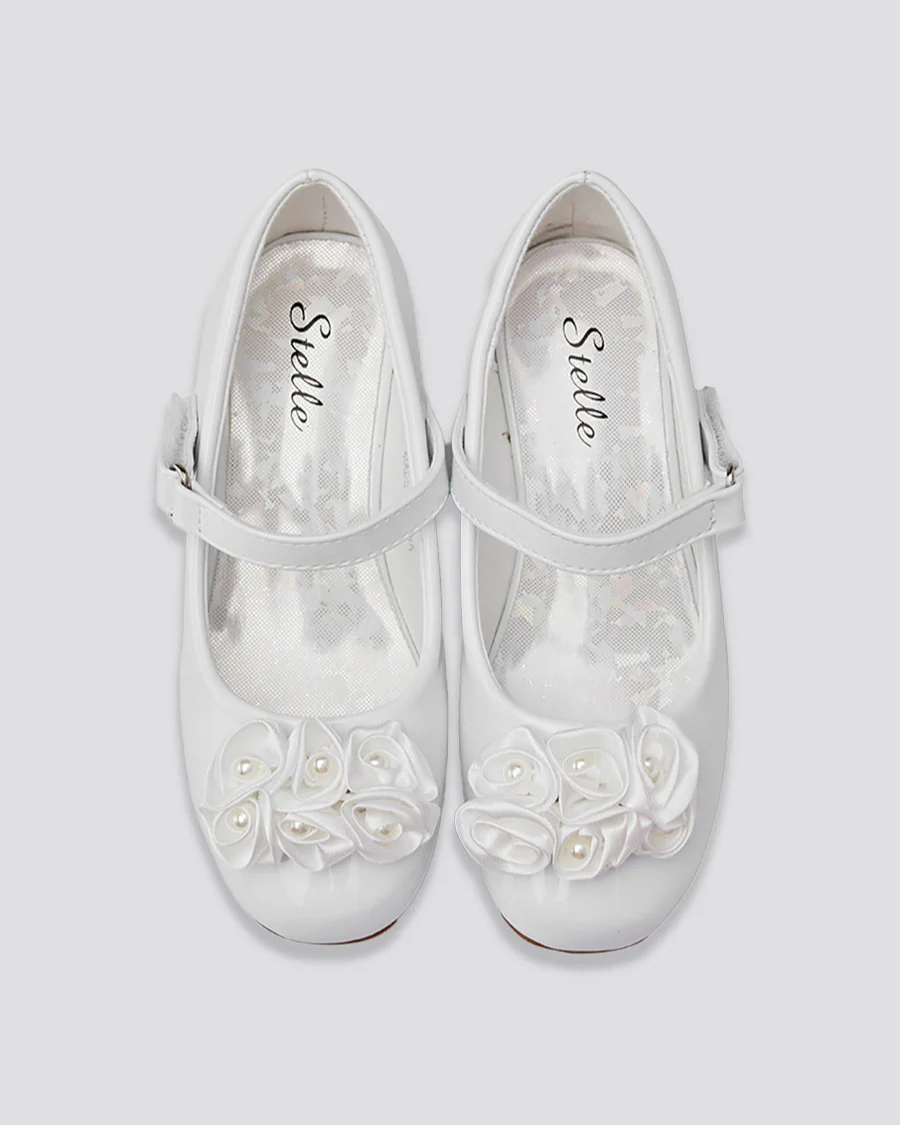 Girls Floral Mary Jane Low Heel Party Shoe - Image 4