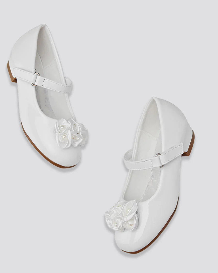 Girls Floral Mary Jane Low Heel Party Shoe - Image 5