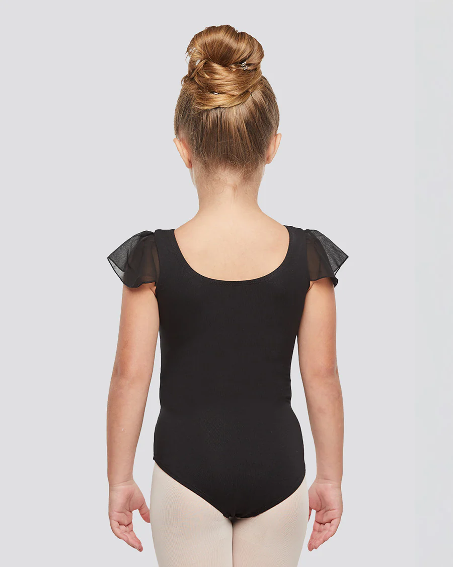 Girls Flutter Sleeve Cotton Dance Leotard - Image 3