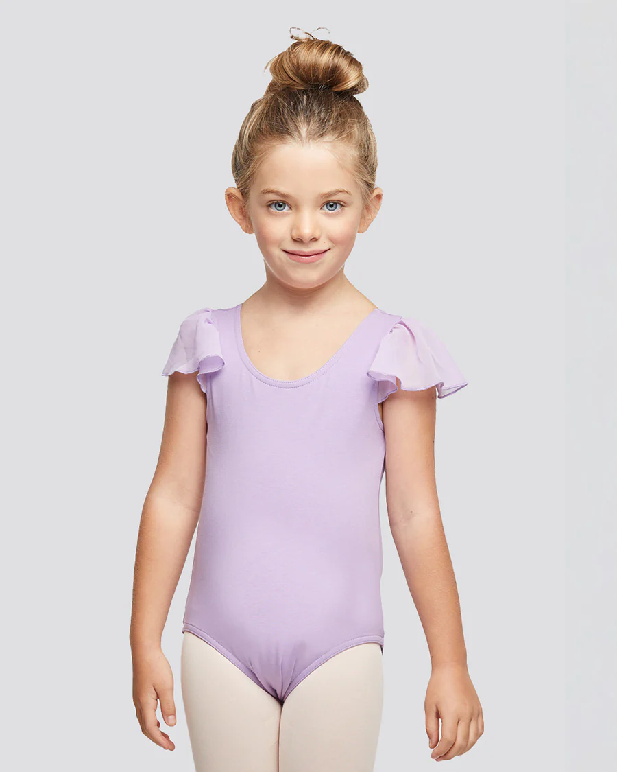 Girls Flutter Sleeve Cotton Dance Leotard - Image 2