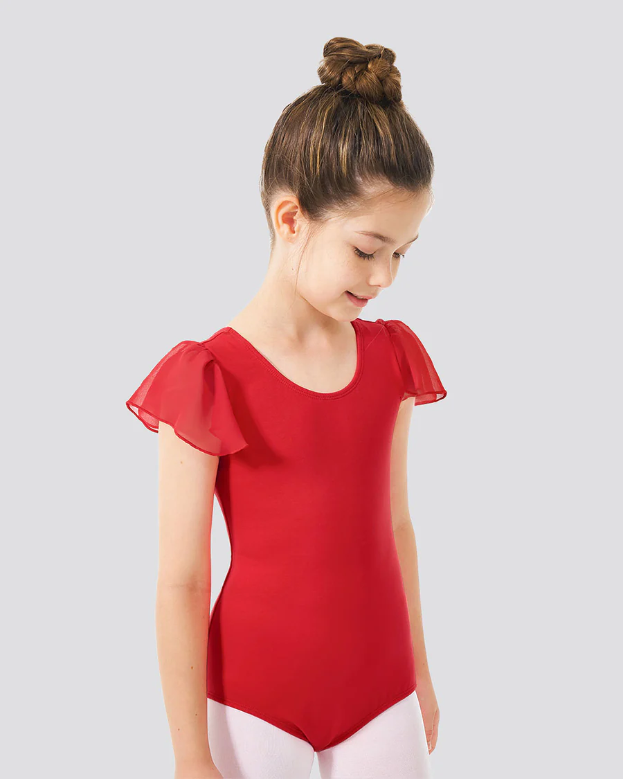 Girls Flutter Sleeve Cotton Dance Leotard - Image 3