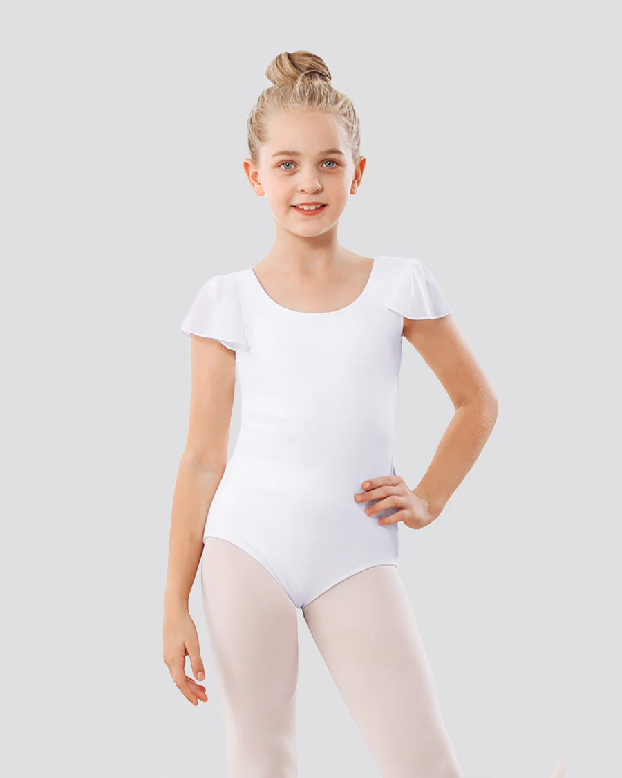 Girls Flutter Sleeve Cotton Dance Leotard - Image 2