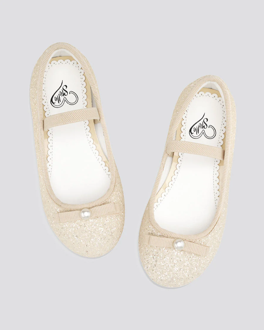 Girls Glitter Mary Jane Flats with Pearl Bows - Image 3