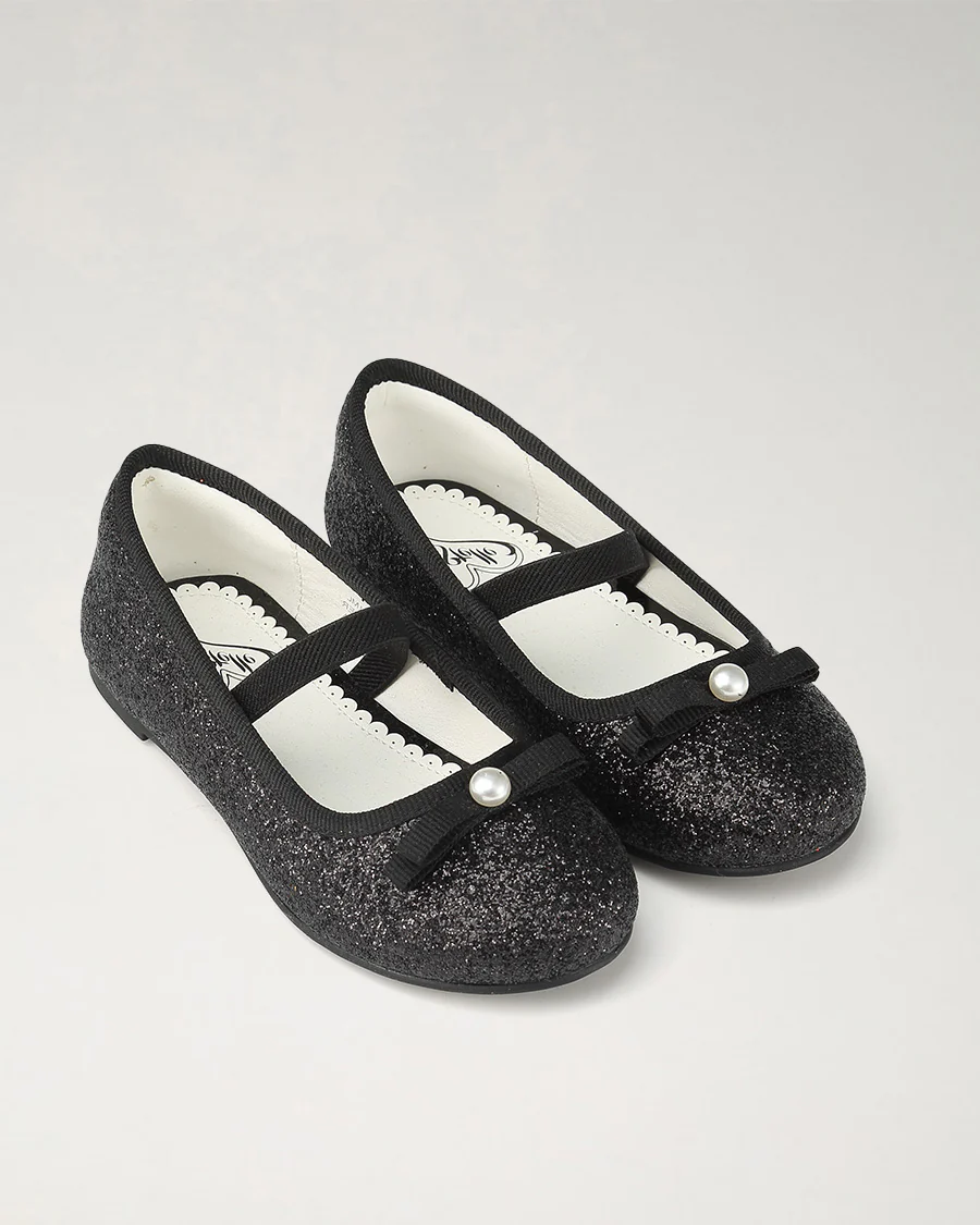 Girls Glitter Mary Jane Flats with Pearl Bows - Image 3