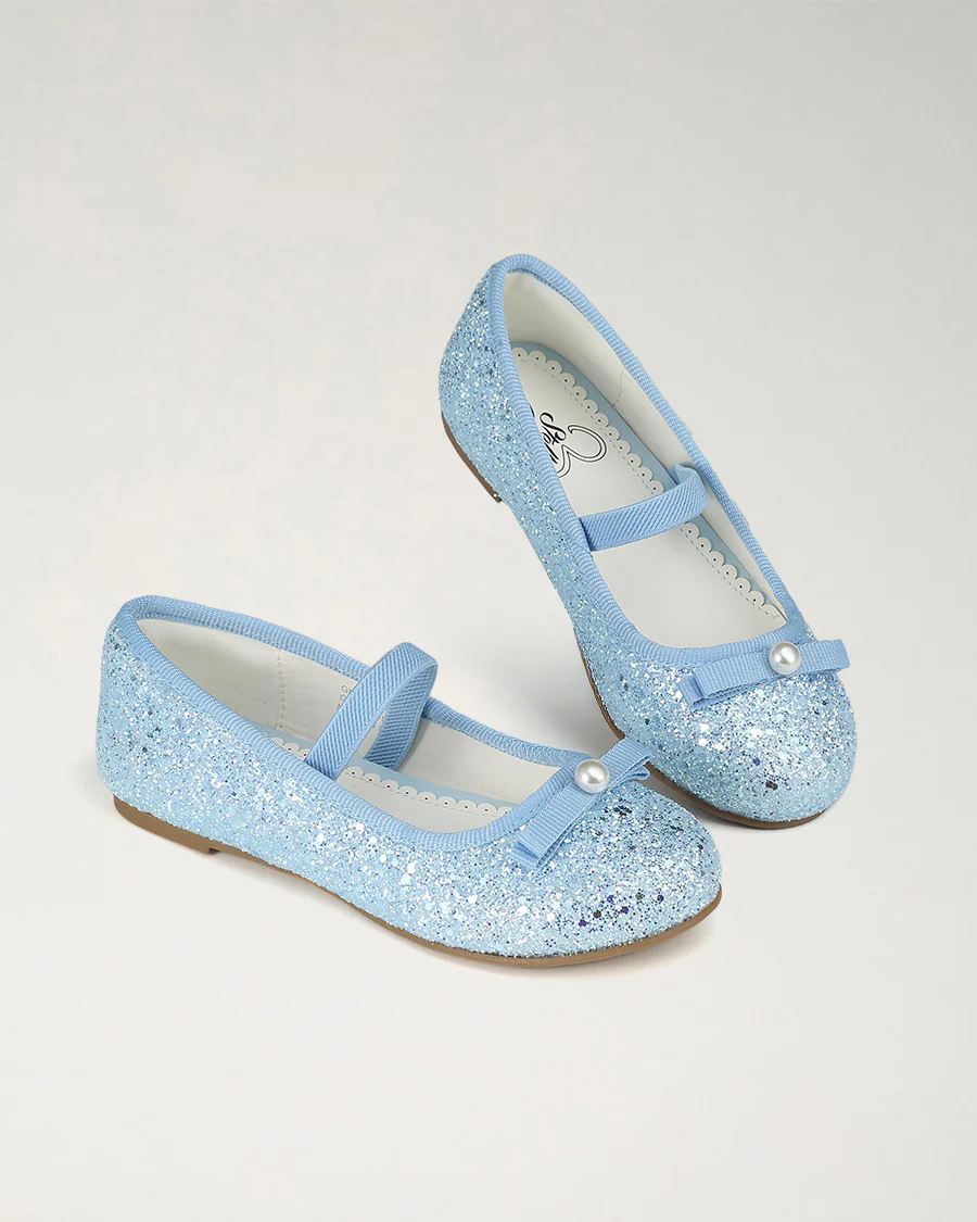 Girls Glitter Mary Jane Flats with Pearl Bows - Image 3