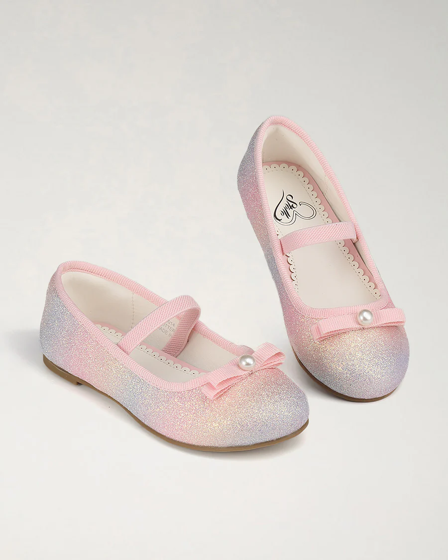 Girls Glitter Mary Jane Flats with Pearl Bows - Image 4