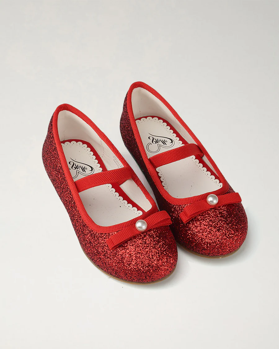 Girls Glitter Mary Jane Flats with Pearl Bows - Image 2