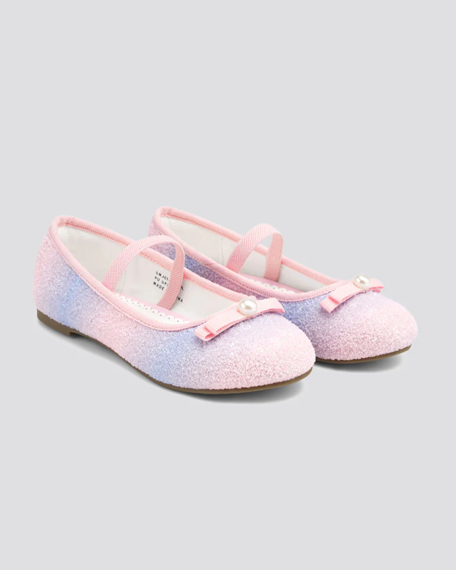 Girls Glitter Mary Jane Flats with Pearl Bows - Image 2