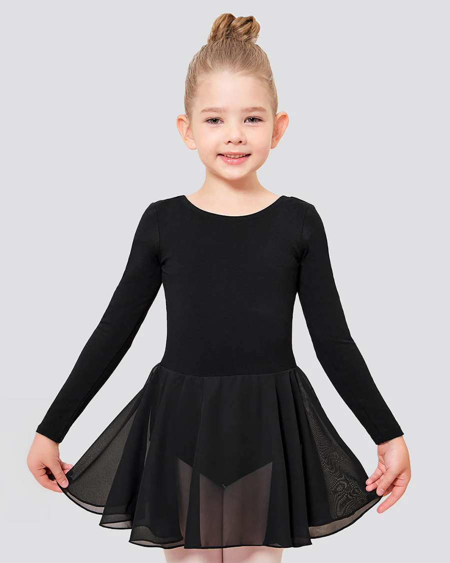 Girls Long Sleeve Ballet Leotard with Sheer Skirt - Image 2