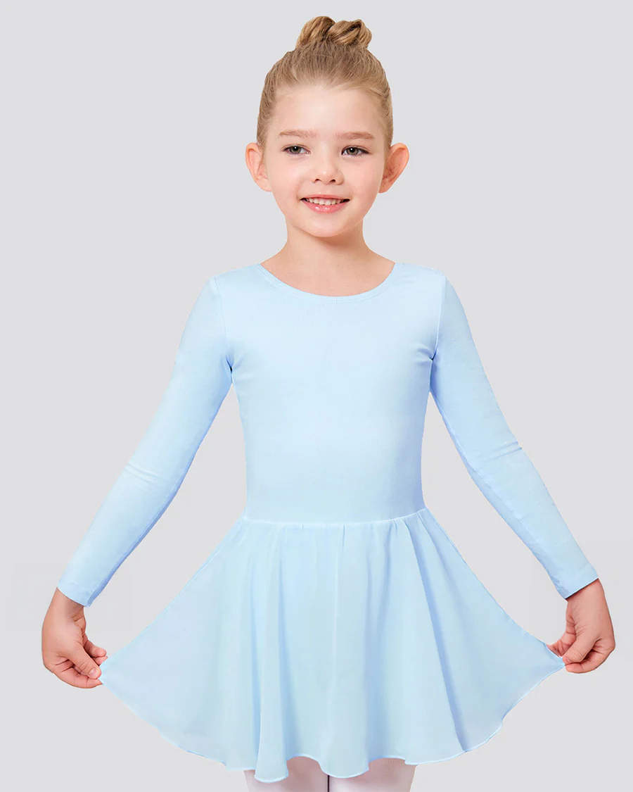 Girls Long Sleeve Ballet Leotard with Sheer Skirt - Image 2