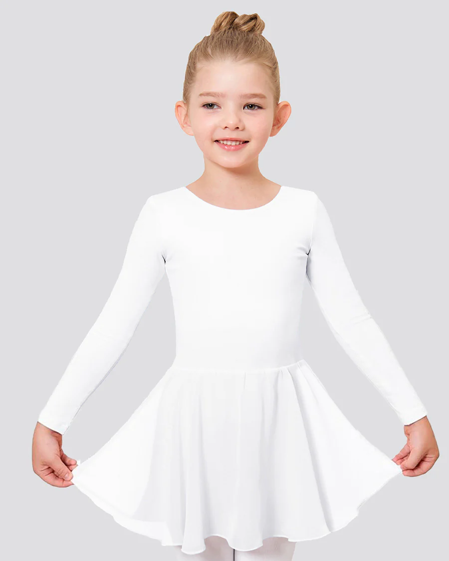 Girls Long Sleeve Ballet Leotard with Sheer Skirt - Image 2