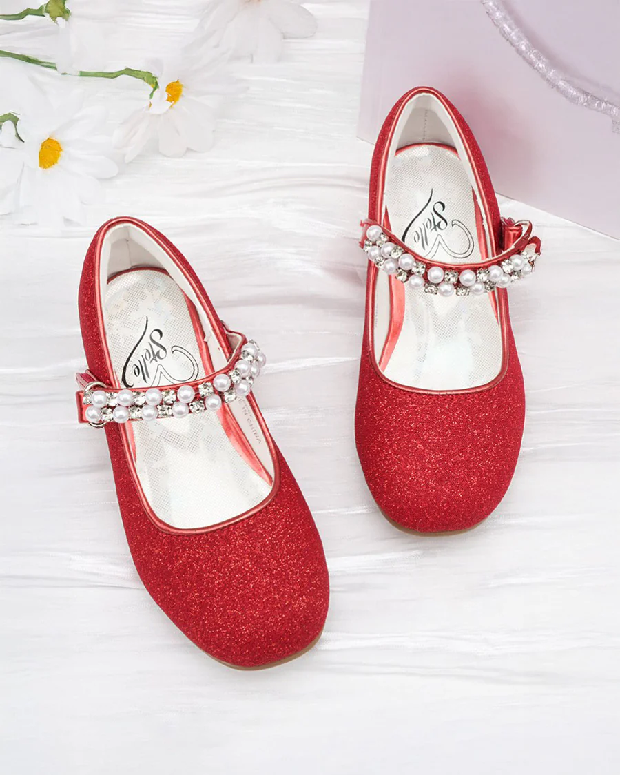 Girls Pearl and diamond strap Low Heel Mary Jane Dress Shoe - Image 2