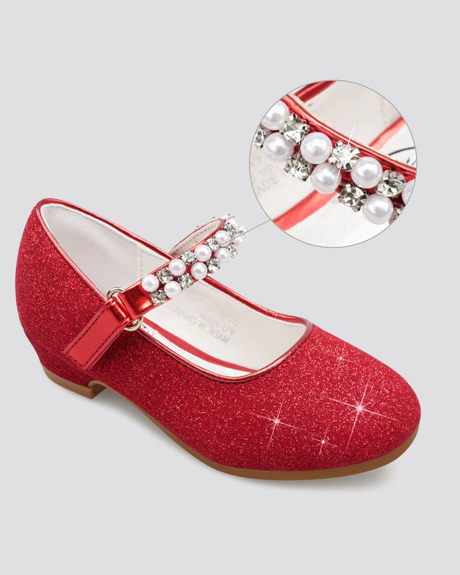 Girls Pearl and diamond strap Low Heel Mary Jane Dress Shoe - Image 4