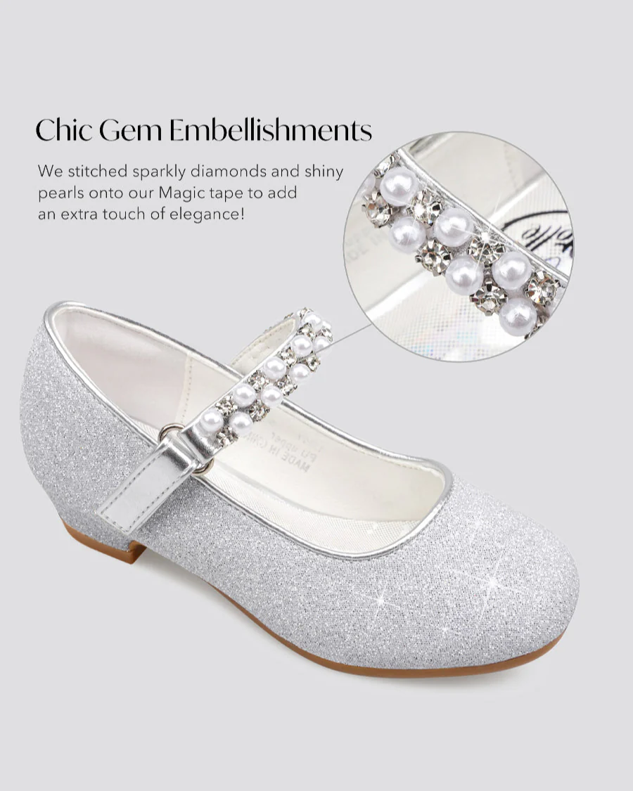 Girls Pearl and diamond strap Low Heel Mary Jane Dress Shoe - Image 4