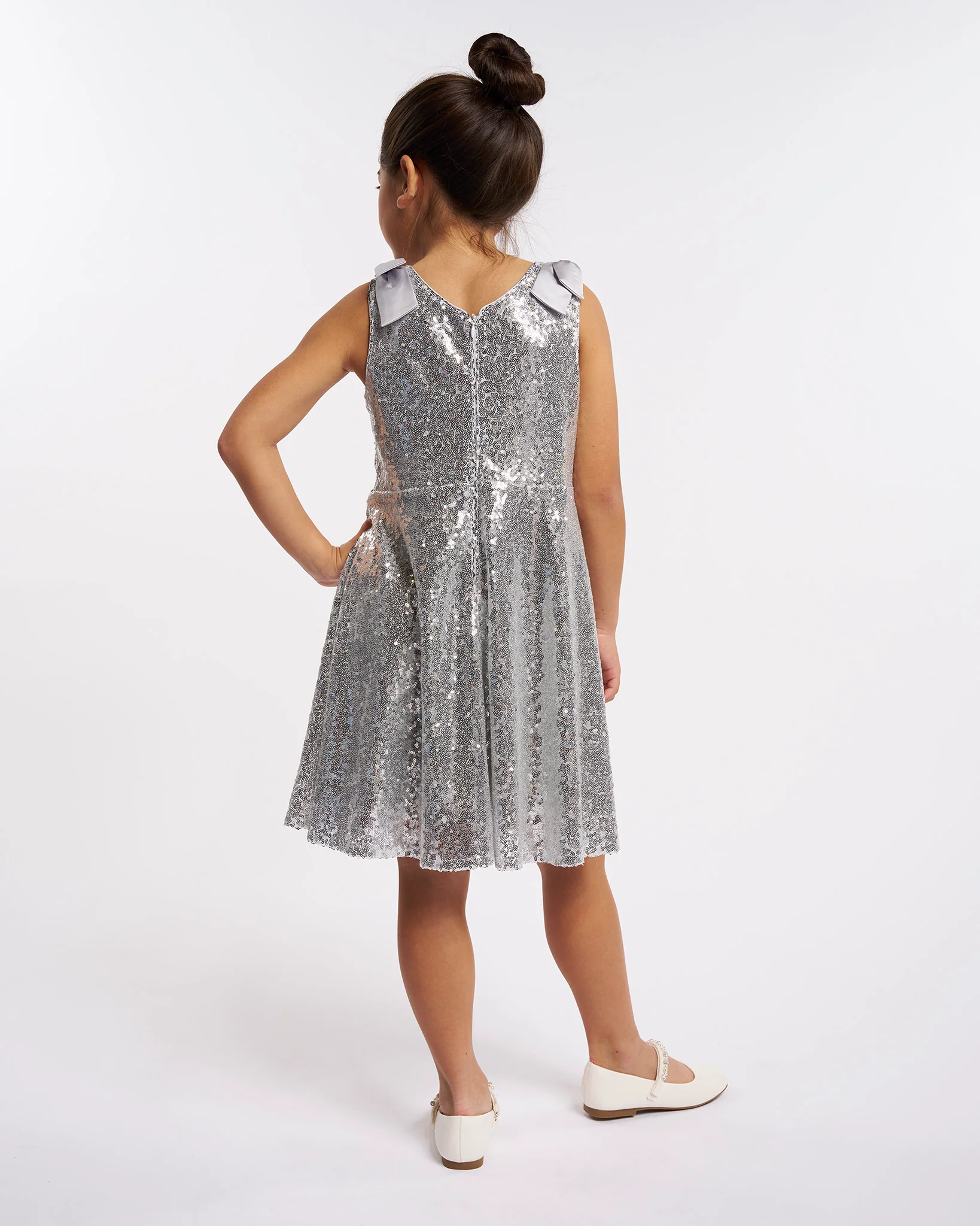 Girls Sequin Dress with bows - Image 4