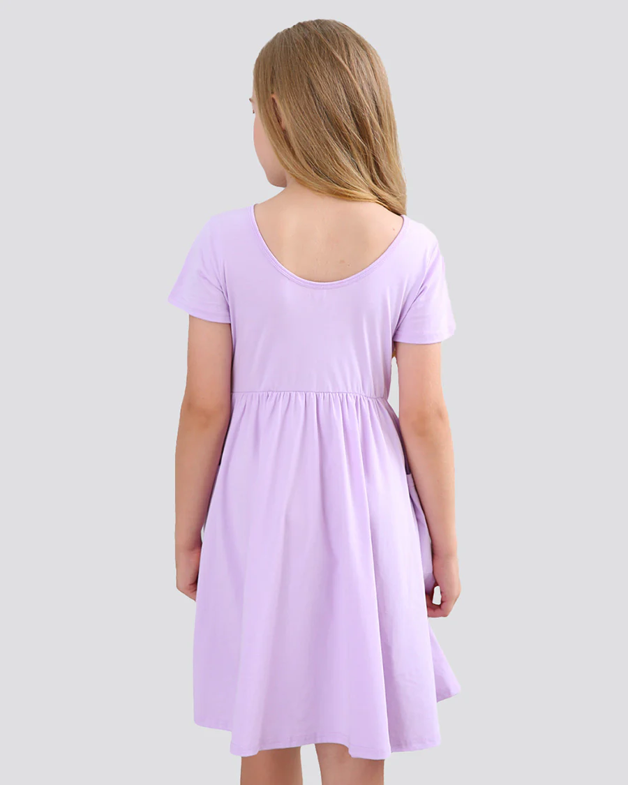 Girls Short Sleeve A-Line Twirly Dress with Pockets - Image 2