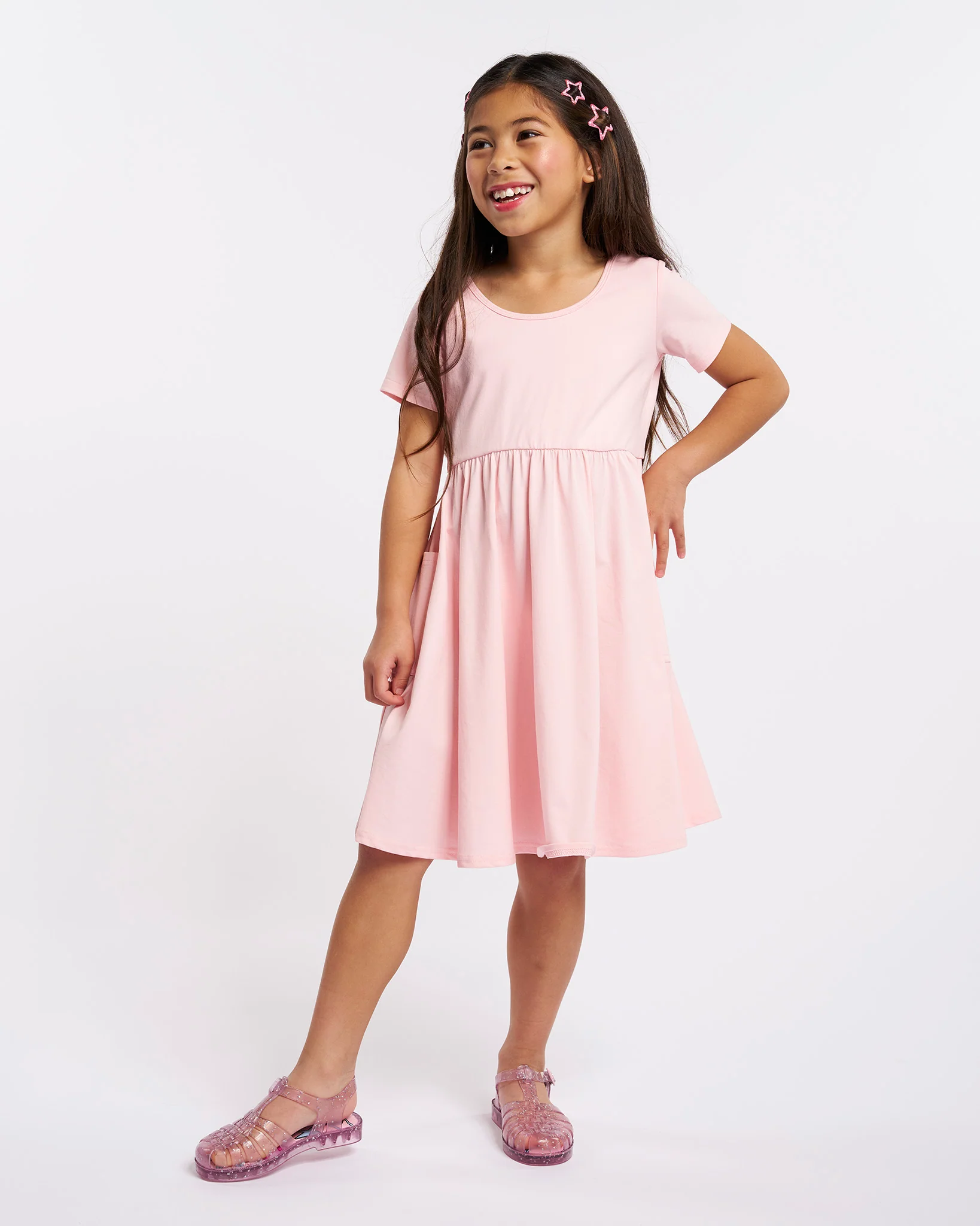 Girls Short Sleeve A-Line Twirly Dress with Pockets - Image 2