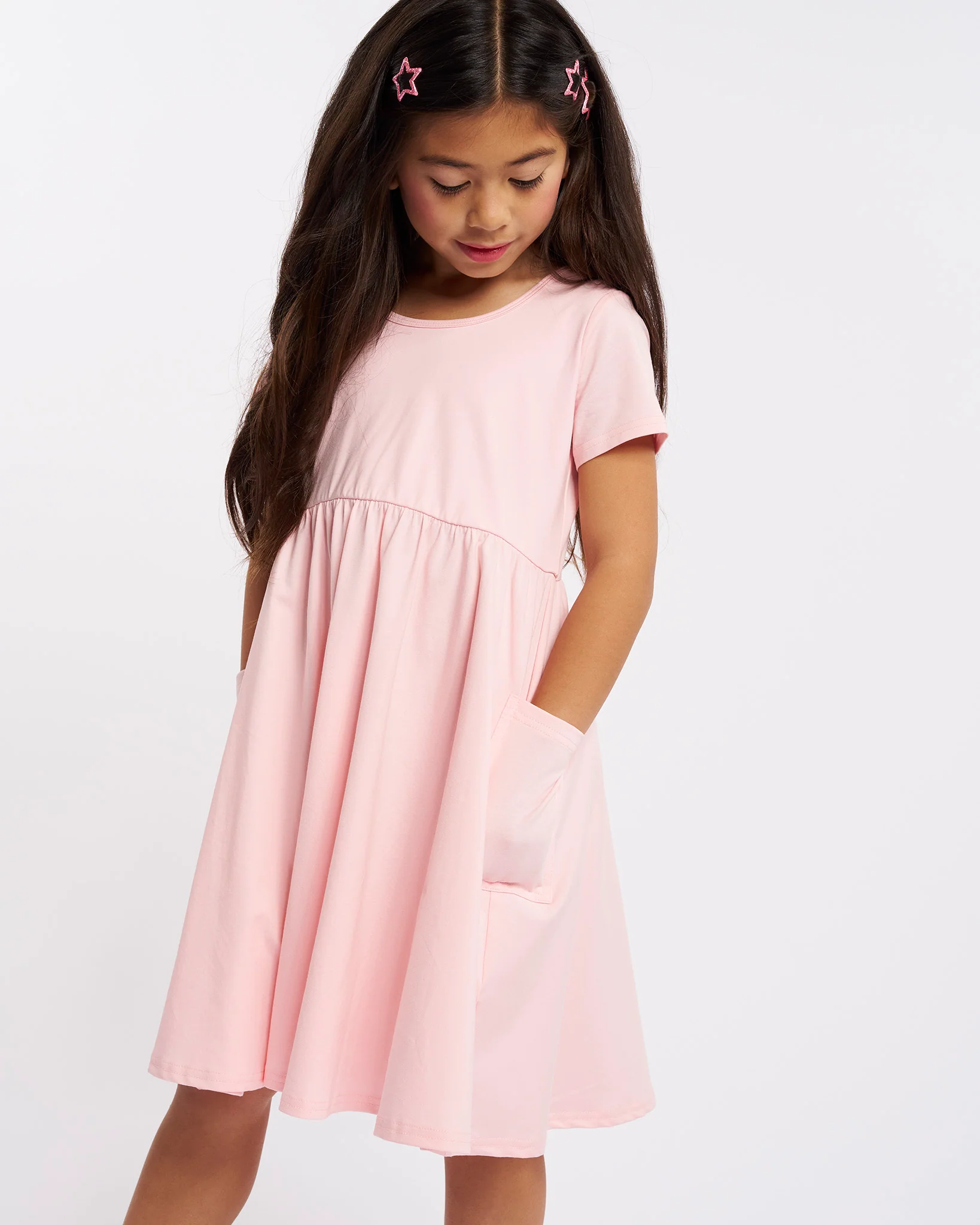 Girls Short Sleeve A-Line Twirly Dress with Pockets - Image 3